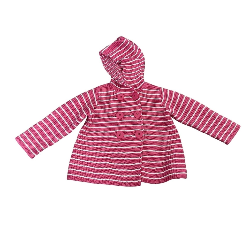 First Impressions Play Kids Pink White Striped Hooded knit jacket Cardigan 12 Mo